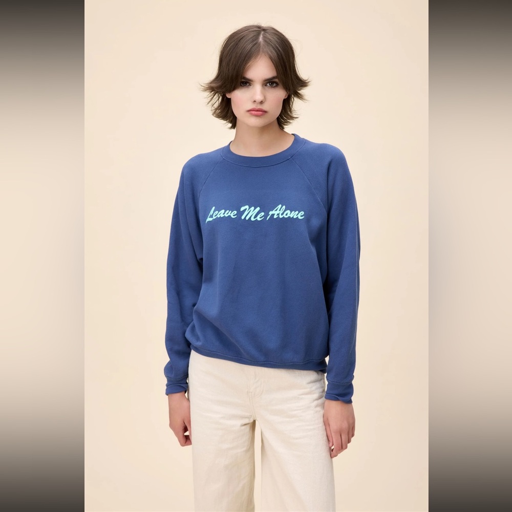 Daydreamer LA Vintage Crew Sweatshirt Leave Me Alone Blue Sz Large